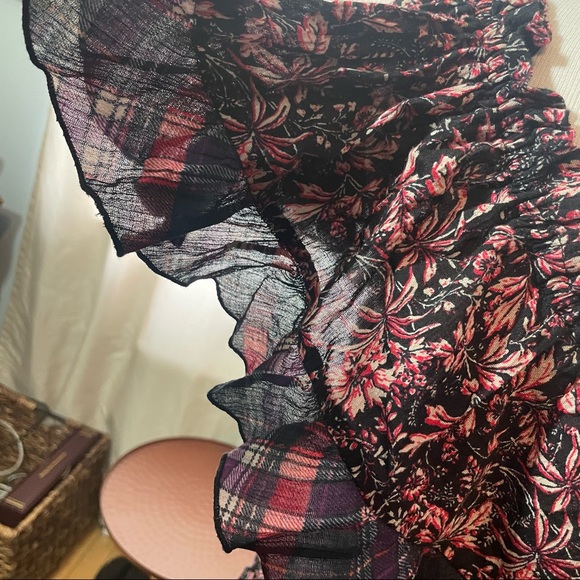 🌿Free People Red What About Love Maxi One Shoulder Floral Plaid Dress - Picture 8 of 11